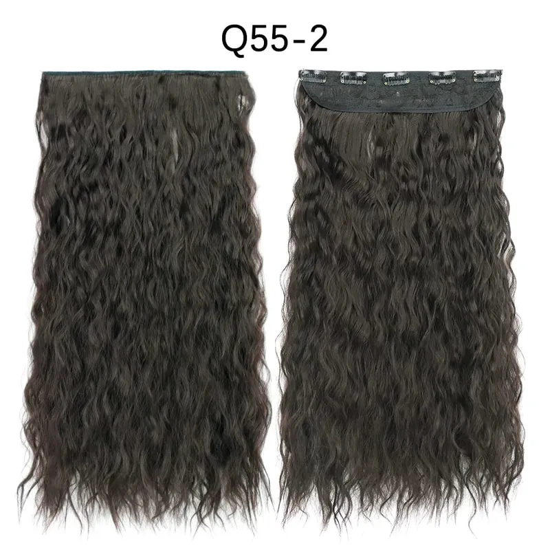 Azqueen Synthetic 5 Clips in Hair Extension Long Straight Hairpiece Haistyle high temperature fibert Golden brown black