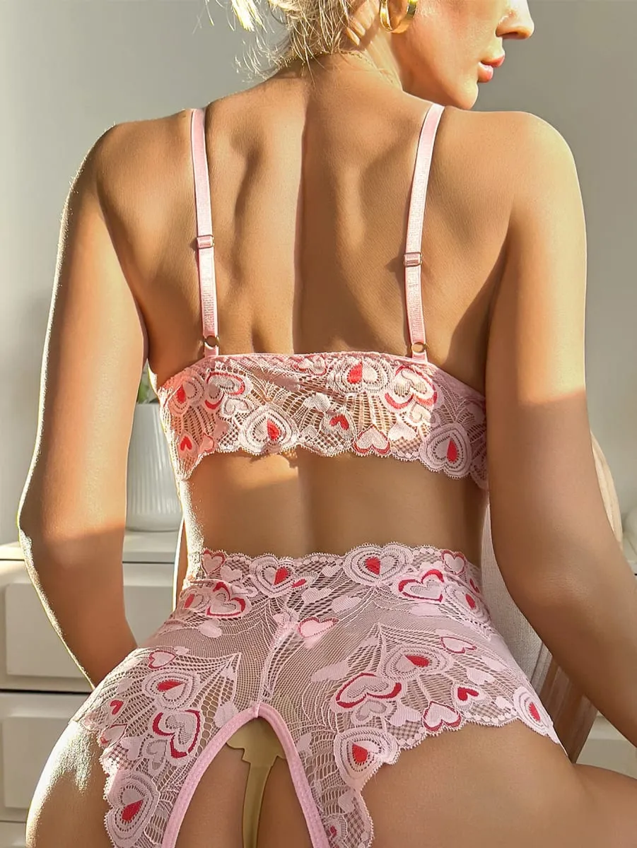 Sexy Intimate Lingerie For Women Fancy Open Chest Bra Panty Set Seductive Hollow Lace Party Outfit Hot Girl Crotchless Underwear