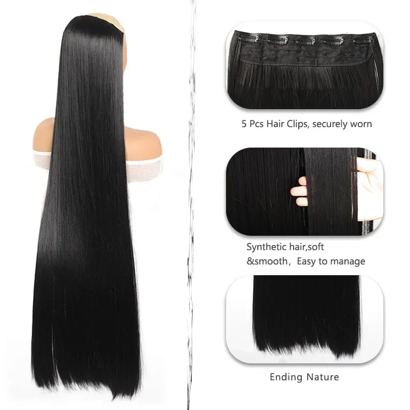 32inch Synthetic Hair Extensions 5-clip Long Straight Heat-Resistant Hair Extensions Suitable for Daily Vacations and Gatherings
