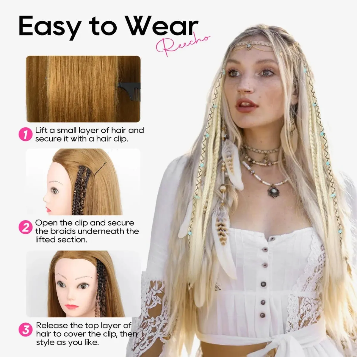 LM Bohemian Style Fried Dough Twists Braid Hairpiece Female Wig Braid BB Clip Style Boxing Braid for Women Festival Rave Styling