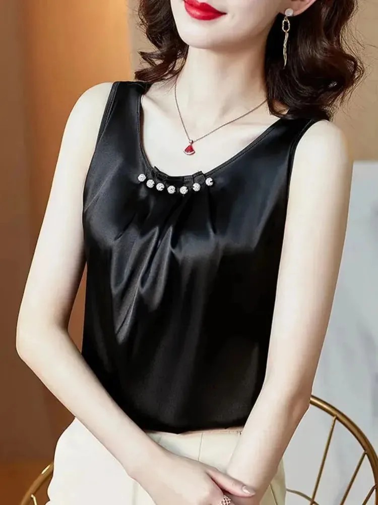 Ice Silk Women Summer Tanks Camis Vest Fashion Casual Sleeveless Ladies Street Tanks Tops Tees Hotsweet