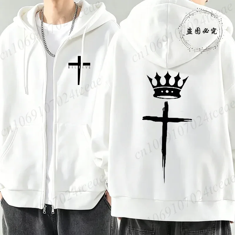 New Fashion Zipper Hoodies Christ Jesus Cross Print Men Hoodies Sweatshirts Fleece Hip Hop Street Hoodie Zip Up Sweatshirts Top