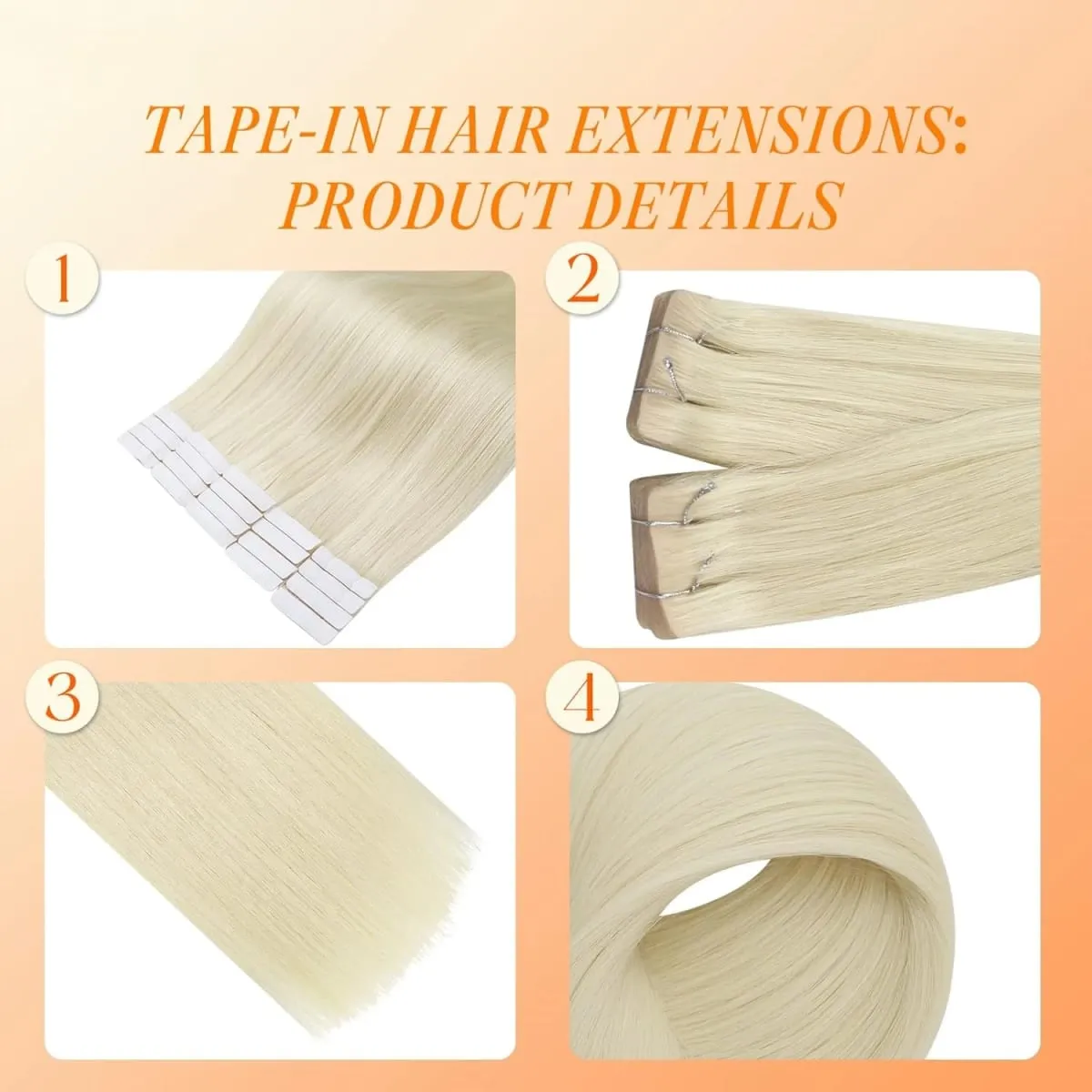 Platinum Blonde #60 Straight Tape In Hair Extensions 50g/20pcs Adhesive Glue Skin Weft Invisible Tape In Human Hair Extensions — image 2