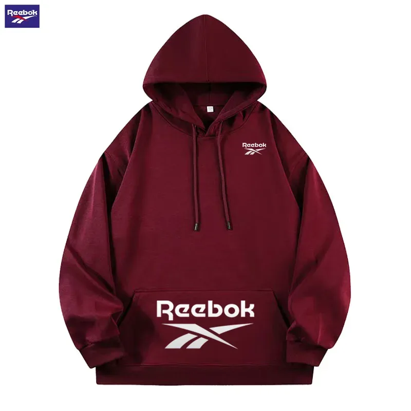 Reebok Logo Men's and Women's Casual Hooded Sweatshirt - Solid Hooded T-shirt - Street Style Casual Sweatshirt - Various Loose S