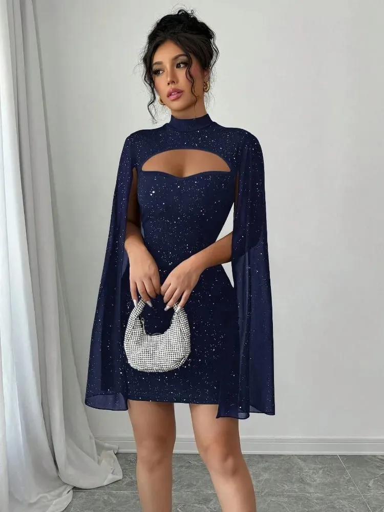 Summer Vintage Sparkly Sequin Dress with Keyhole Neckline Fashion Mini Bodycon Party Gown Elegant Slim Fit Evening Dresses