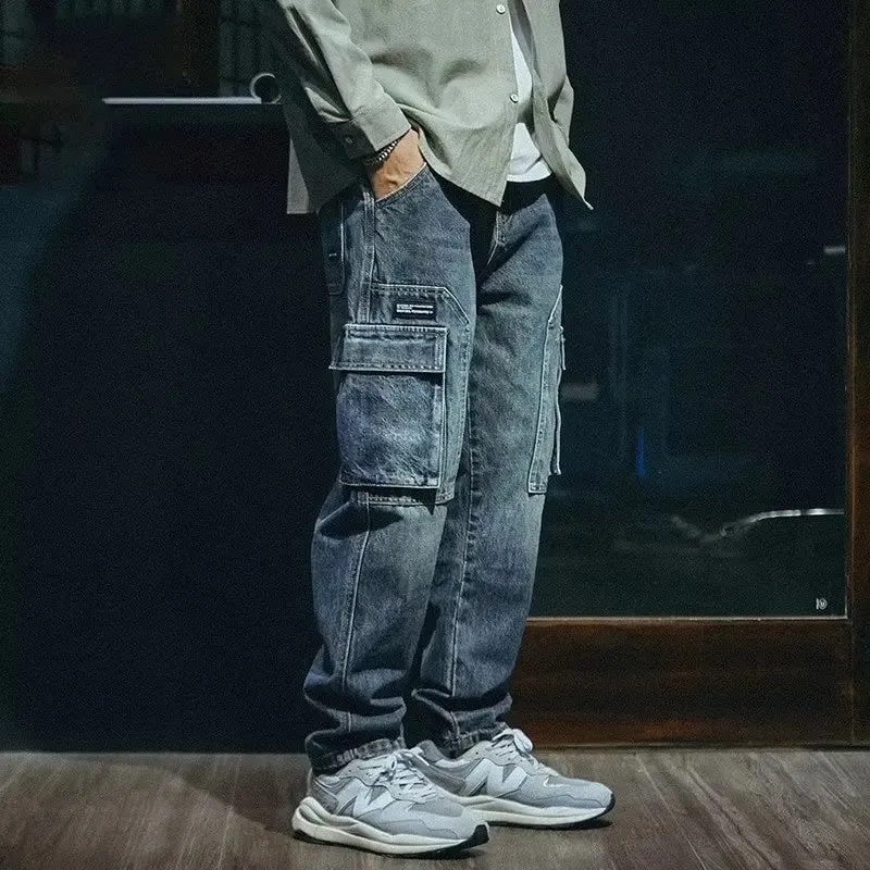 Denim Pant Men Jeans Vintage Wash Cargo Long Pants Loose High Waist Straight Trousers Pocket Y2k Streetwear Elegant Casual 2026 — image 8