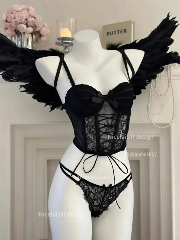 Bra Set Sweet Fishbone Halter Tank Top with Bra Pads Gathered Top Thin Bottom Thick Design Women's Lingerie Set
