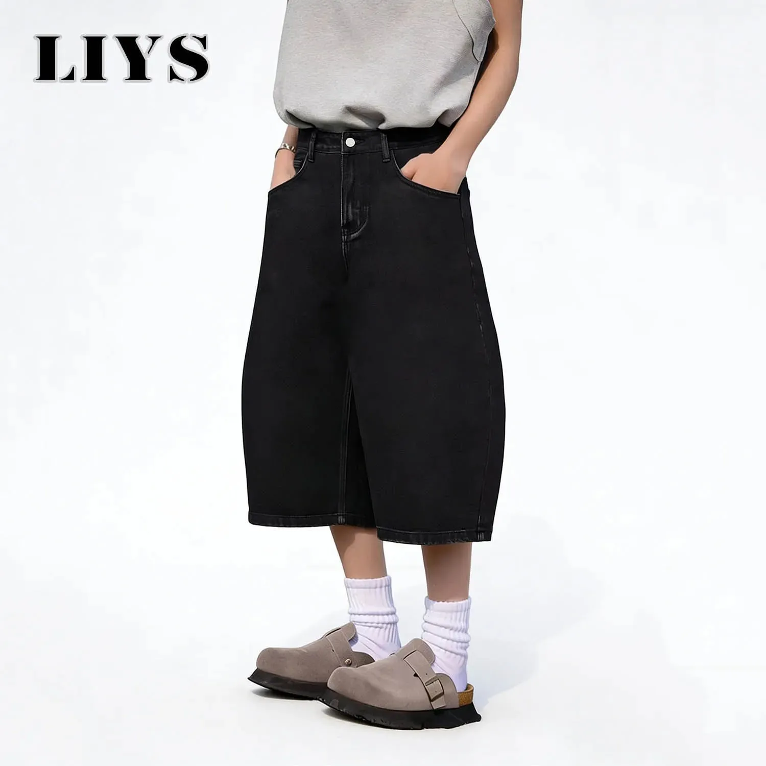 Summer American Style Retro Black Ultra Baggy Machete Wide Leg Denim Shorts Fashion Men's Women's Daily Jeans Capris Jeans