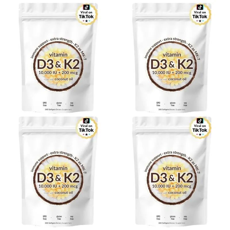 Vitamin D3 & K2 Softgels with 10 000 IU Vitamin D3 & 200 mcg K2 for Immune System & Bone Strength Support Adults 300 Softgels