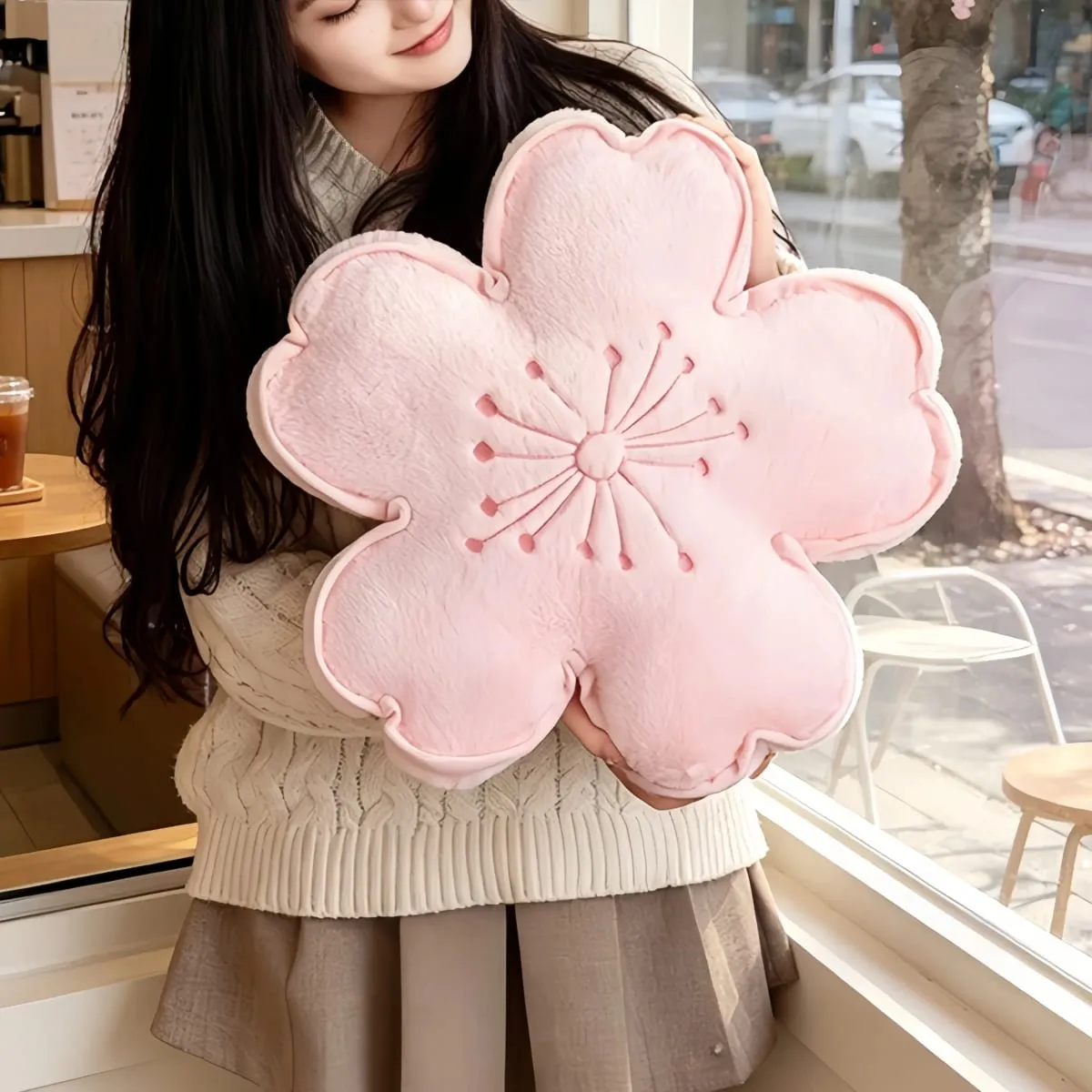 Cherry Blossom Plush Pillow Flower Stuffed Cushion Squishy Sofa Cushion Home Decor Toy Afternoon Nap Pillow Birthday Gifts