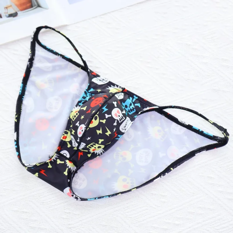 Men\'s Low Rise Underwear Briefs with Big Bulge Pouch and Skull Print Design Comfortable Stretch Fabric for Daily Wear