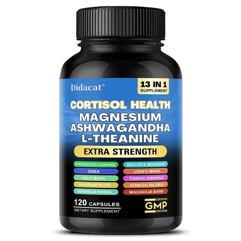 Cortisol Support Capsules with Ashwagandha & Magnesium Support Stress Relief Calm Mood Adrenal Health & Restful Sleep