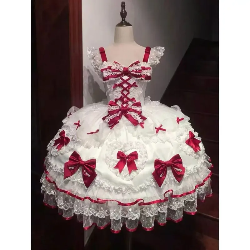 Cosplay Clothing Girls Vintage Elegant Holiday Party Dress 2026 Summer Lolita Strap Dress Japanese Sweet Kawaii Style Y2K Lace