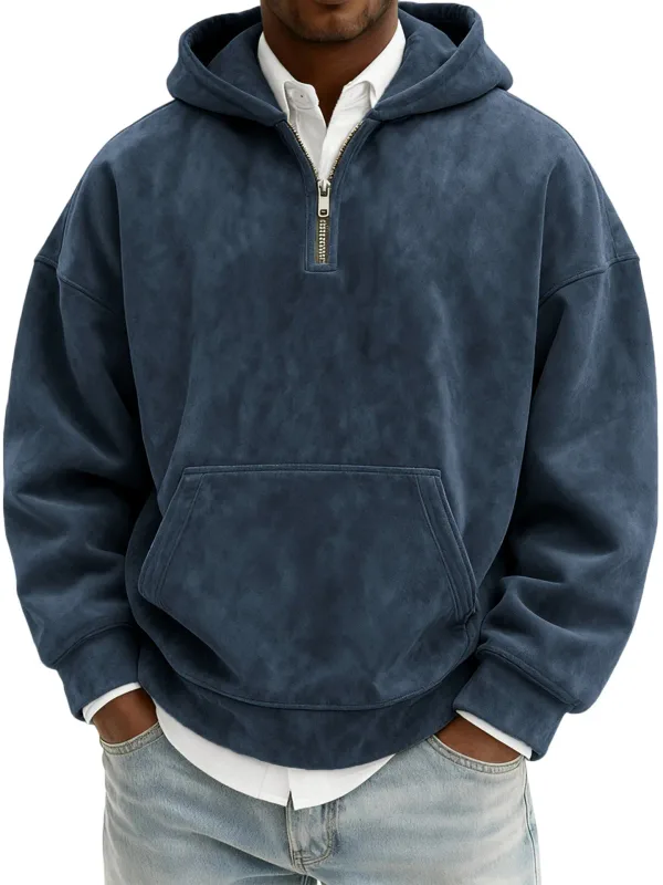 American New Fashion Men's Solid Color Half Zipper Long Sleeve Casual Trendy Daily Hooded Sweatshirts Male Hoodies Clothes Tops
