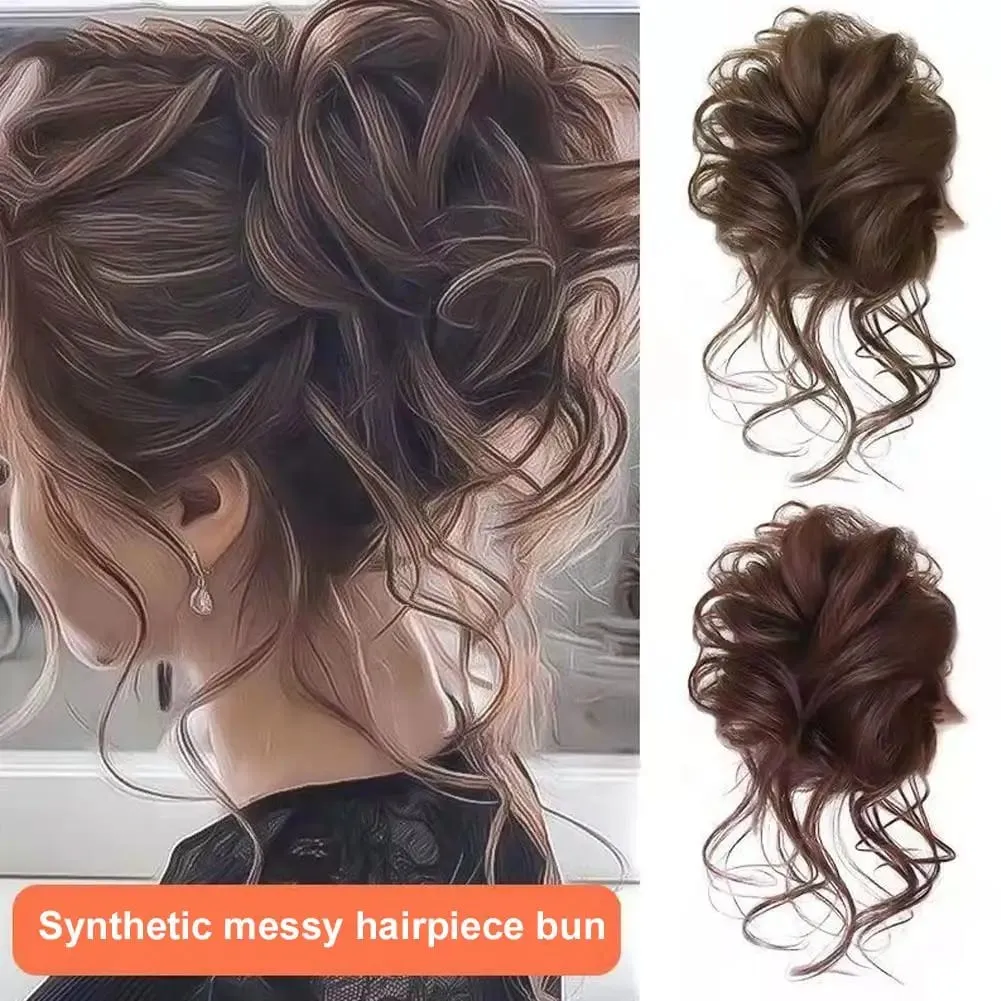 Lazy Voluminous Bun Ponytail Synthetic Hairpiece - Short Curly Fake Hair with Natural Fluffy Ends for Quick Updos Messy Buns