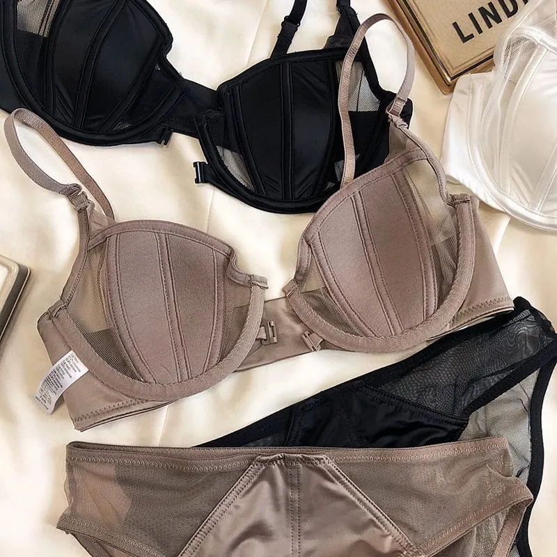Summer Lace Thin Cup Women Underwear Front Buckle Push Up Bra Set Adjustable Strap Brassiere Beautiful Back Lingerie