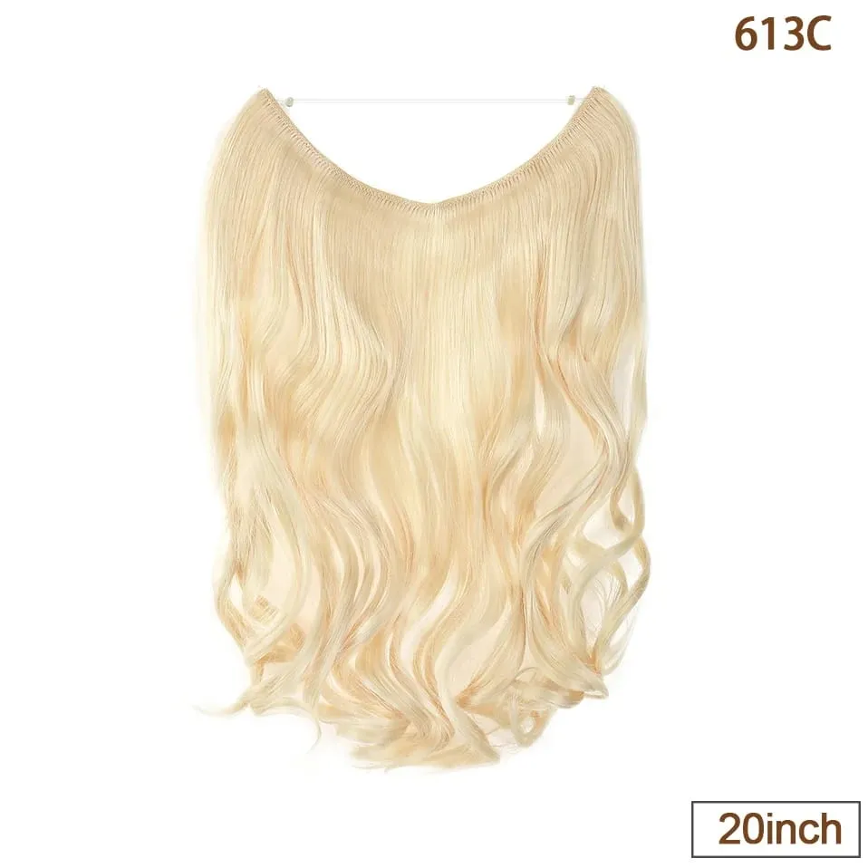 Synthetic Invisible Wire Hair Extensions Transparent Wire AdjustableLong Wavy Curly Secret Hairpiece 20 Inch for Women