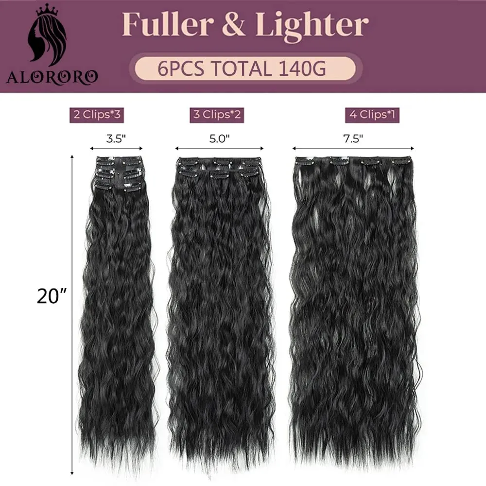 Alororo Synthetic Long Kinky Curly Clip In Hair Extension Full Head Afro Fake Hair Pieces Clip-on Blacke Brown Hair For Women
