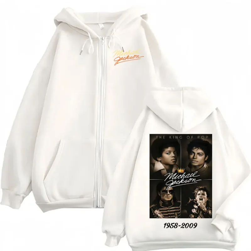 The King of Pop Michael Jackson Bad Era Zip Up Hoodies Men's Women Harajuku Street Jacket Sweatshirt Fleece Casual Zipper Hoodie