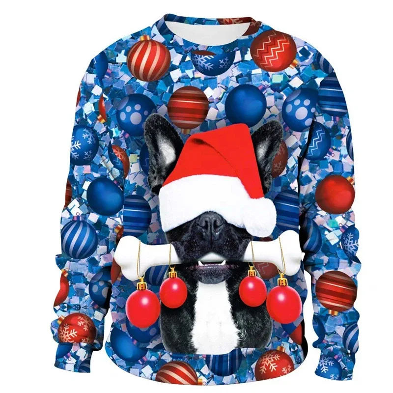 Funny 2026 Ugly Christmas Sweater For Men Women New Xmas Cat Dog Pattern Sweatshirt Festival Party Crew Neck Pullover Hoodies