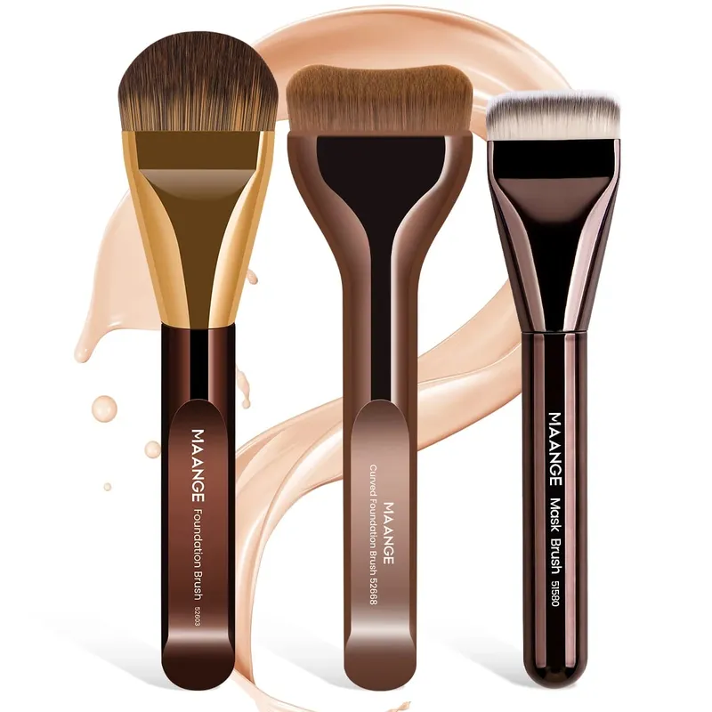3pcs Makeup Brushes Aluminum Tube Makeup Brush Foundation Makeup Brush Thin Foundation Brush Kabuki Makeup Tools for Girl