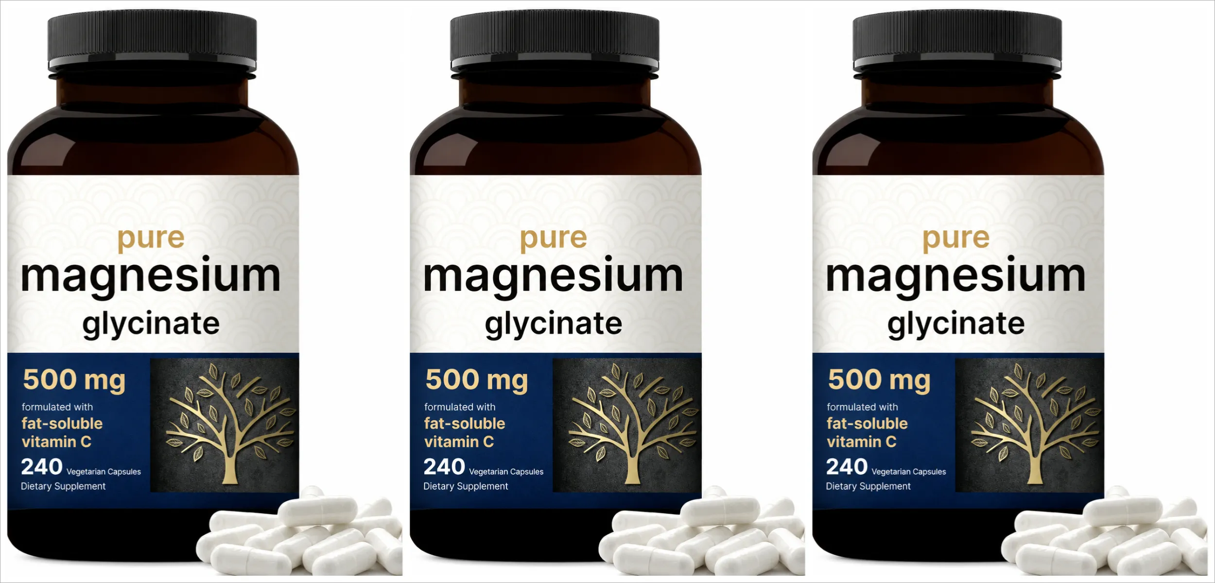 Pure Magnesium Glycinate 500mg Capsules with Vitamin C Supports Relaxation Muscle Nerve Health Bone Support 240 Capsules