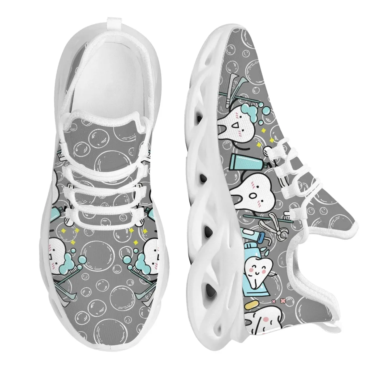 Casual Women's Dental Shoes Funny Teeth Dentist Design Flats Lace-up Sneakers Spring Breathable Beach Walking Shoe New Fashion