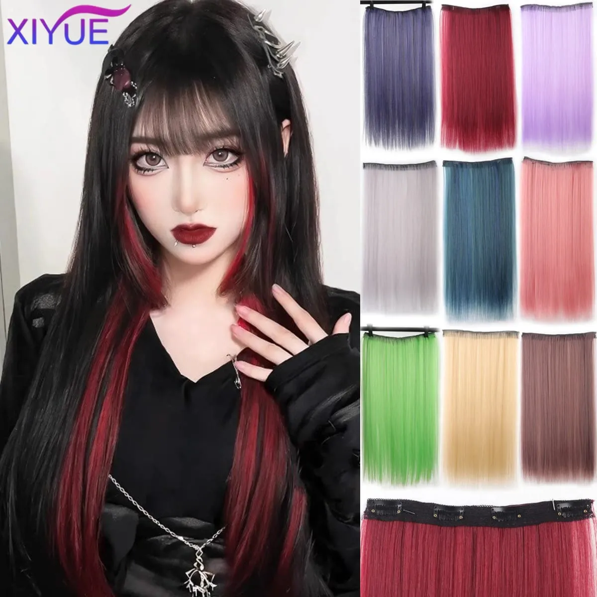 20 Zoll lange synthetische gerade Clip-in-Haarverlängerungen für Frauen – lebendige Farben, synthetische Fasern, einfach zu verwenden