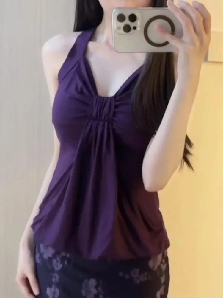 Yedinas Purple Tank Tops Sleeveless Summer Tops Korean Fashion Youthful Woman 2000s Clothes Y2k Casual Tanks Chic Tanks & Camis