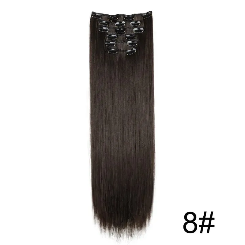 24Inch Synthetic 16 Clips in Hair Extensions Long Straight Hairstyle Blonde Black Hairpieces Heat Resistant False Hair