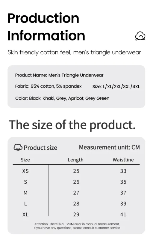 Men's pure cotton breathable and comfortable triangular underpants, mid-waist, skin-friendly and soft, teenagers' underpants