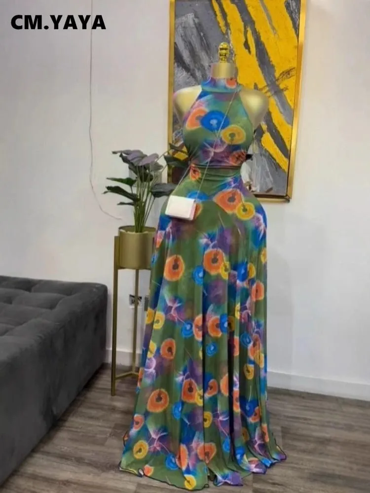 2025 Fall Women O-neck Sleeveless Print Mermaid Maxi Dress Evening Birthday Beach Sexy Night Party Long Dresses