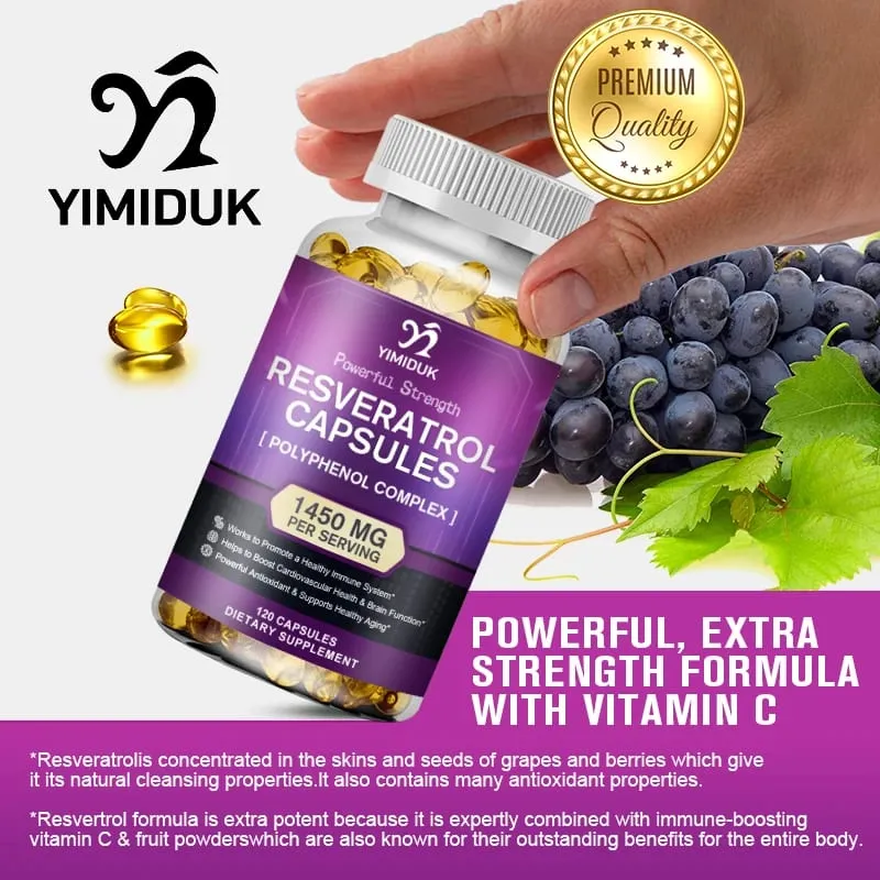 Resveratrol 1450mg Trans-Resveratrol Antioxidant Supplement Support Cardiovascular Digestive Joint Health & Immune System