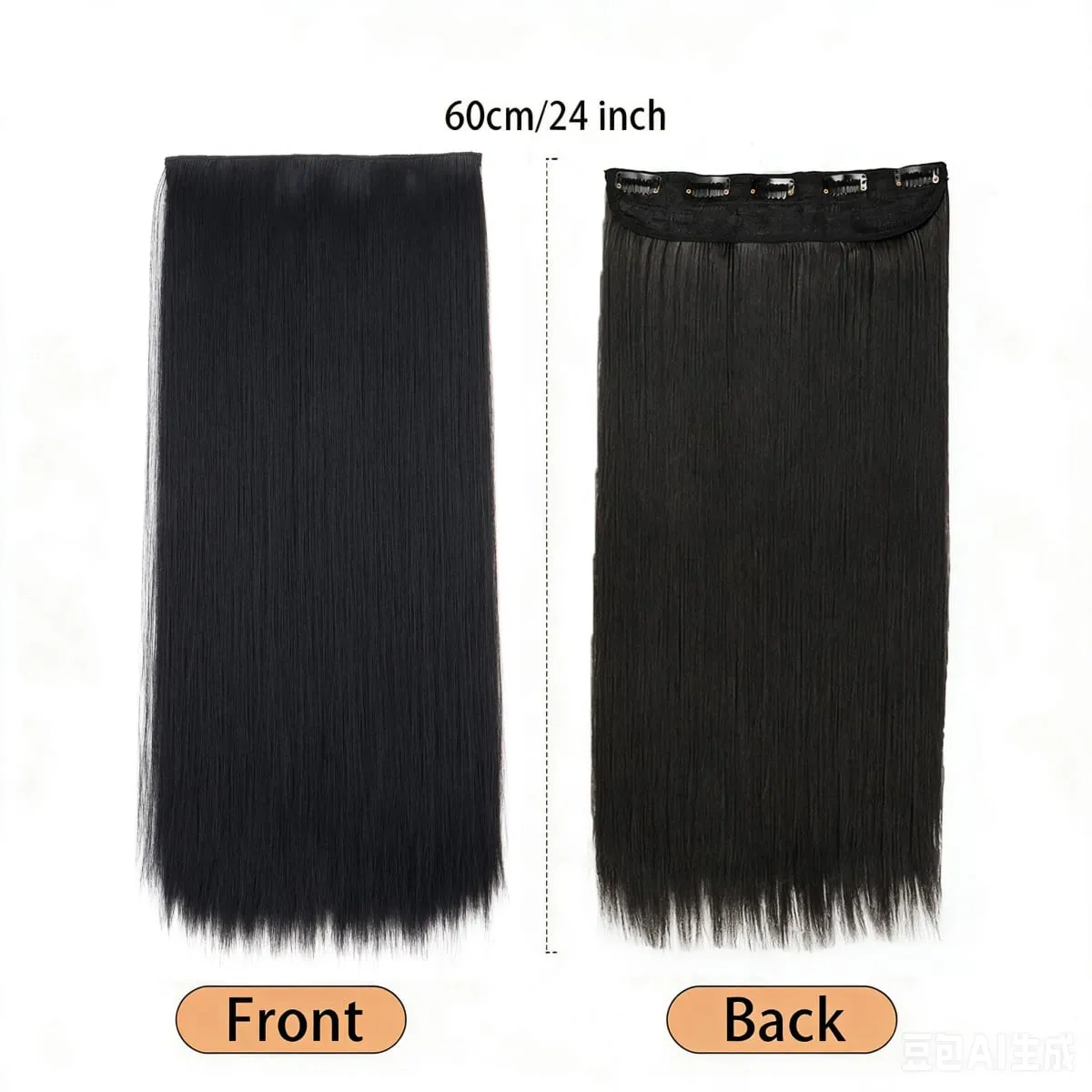 Grampo longo e reto sintético de 24 polegadas, extensão de cabelo de uma peça, 5 clipes, cabelo falso loiro, marrom, preto, resistente ao calor