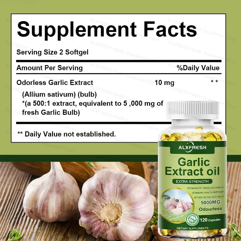 Garlic Oil Capsules Supplement for Balance Cholesterol Levels Support Heart and Cardiovascular Health Organic Non-GMO