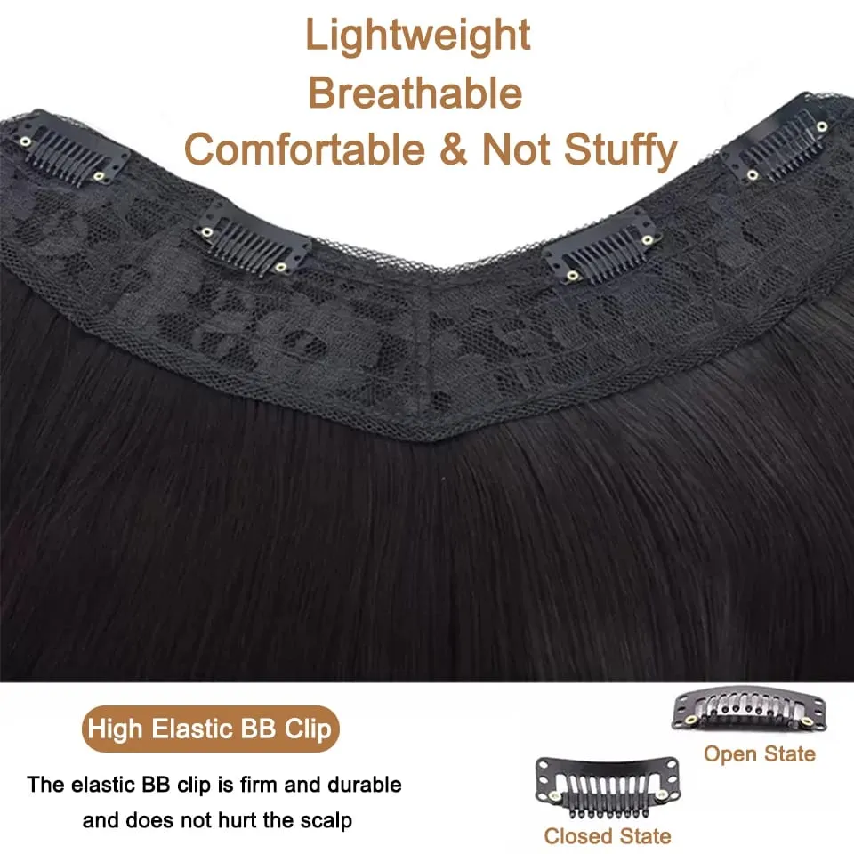 Synthetic Long Straight Hairstyles Clip In Hair Extension V Shape Heat Resistant Hairpieces Brown Black Hair