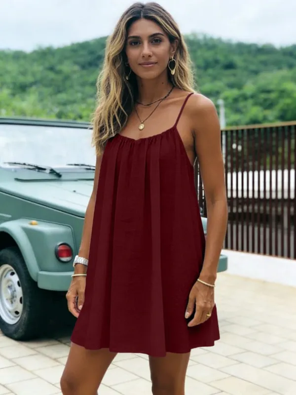 New Women's Off-Shoulder Loose Dress Pure Color Strap Casual Fashionable Summer Gown Cross-Border Loose Fit Maxi Dress