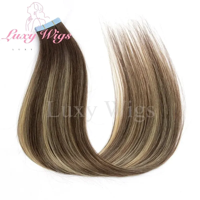Highlights Gray Tape in Hair Extensions Human Hair Straight Black Blonde Seamless PU Skin Weft Tape In Hair Extensions 20PCS