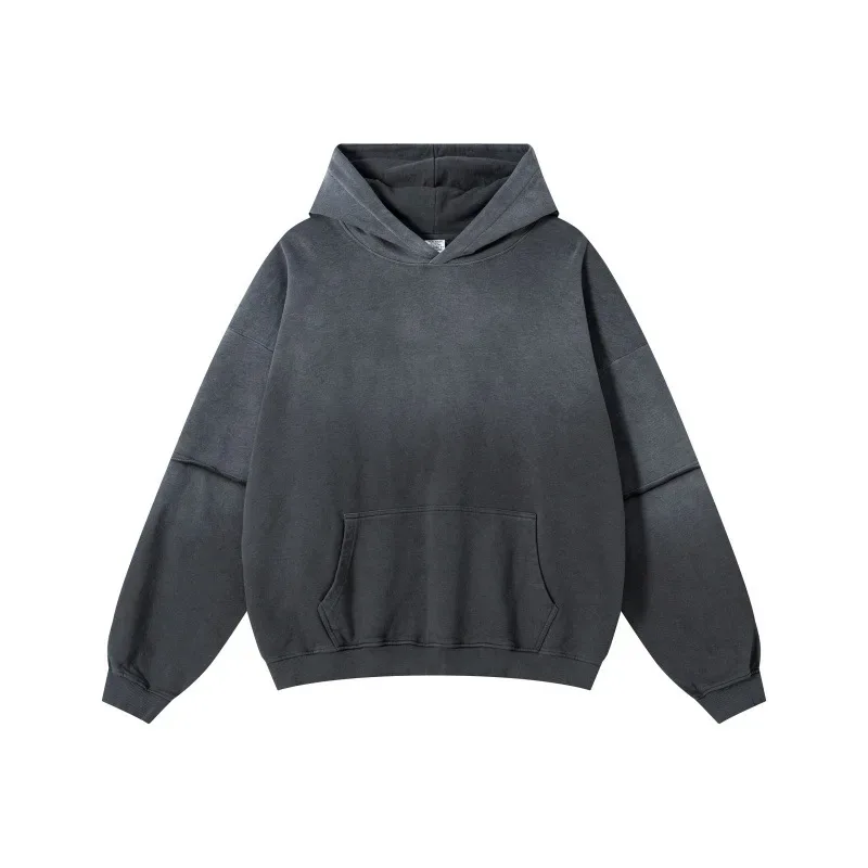 New Autumn Winter Men 400gsm Hoodies Streetwears High Street Heavy Weight Washed Cotton Sweatshirts Brand Tracksuit