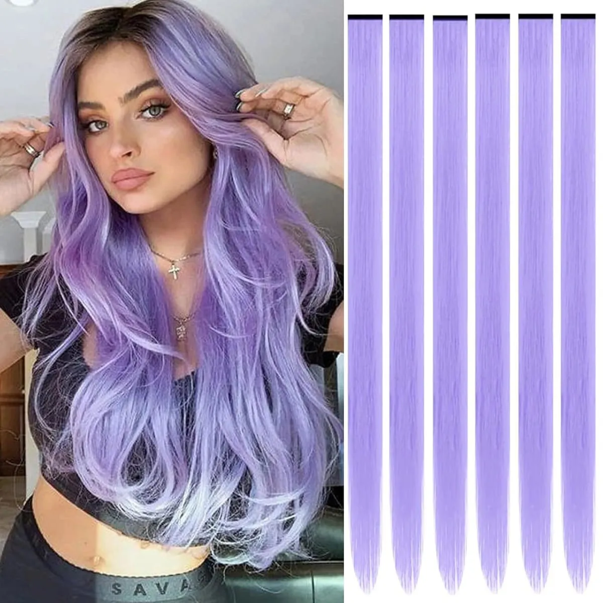 6 Pcs Clip Ins Hair Extensions 22 Inch Straight Colorful Clip In Hair Extensions Rainbow Party Highlights Synthetic Hairpiece