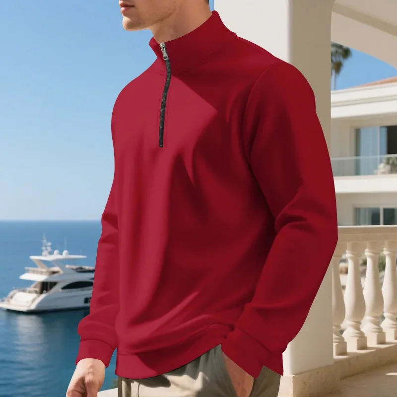 2026 New Fleece Lined Half Zip Sweatshirt for Men, Autumn Winter Solid Color Plus Size Casual Pullover Hoodie Daily Leisure Wear