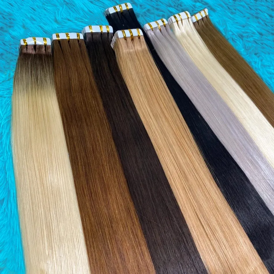 Blonde Seamless Tape in Hair Extensions Human Hair Skin Weft PU Tape on 20 PCS 18'-30' Length Easy Installation Hair Extensions
