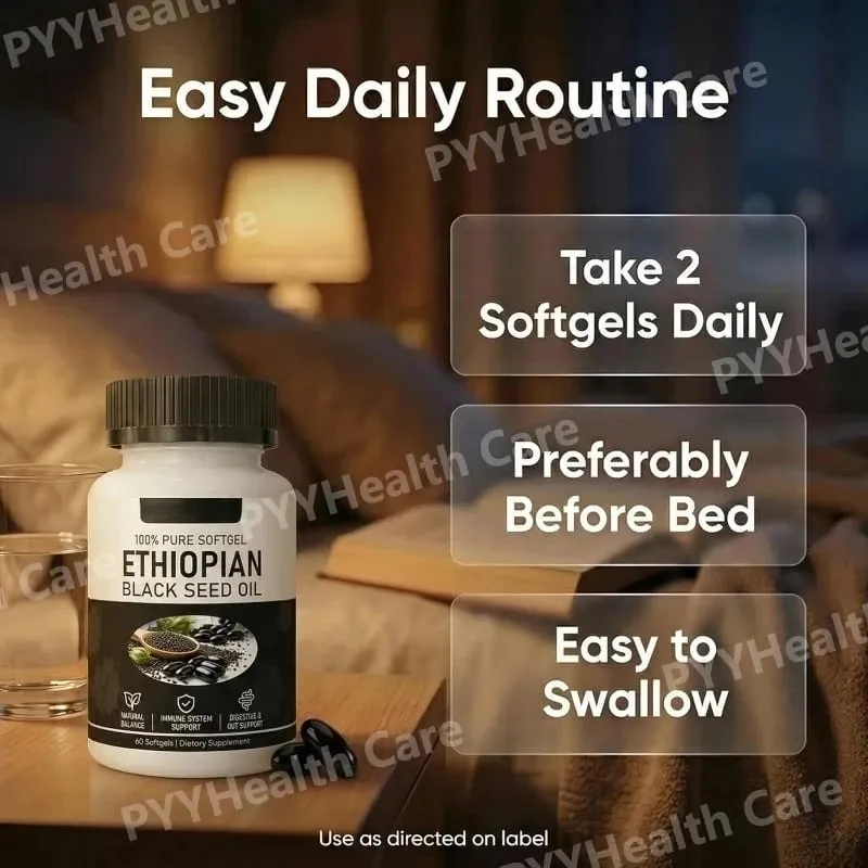 Ethiopian Black Seed Oil Purely Nutrient Ethiopian BlackSeed Oil Capsules with Thymoquinone Organic Cold-Pressed 60 Softgels