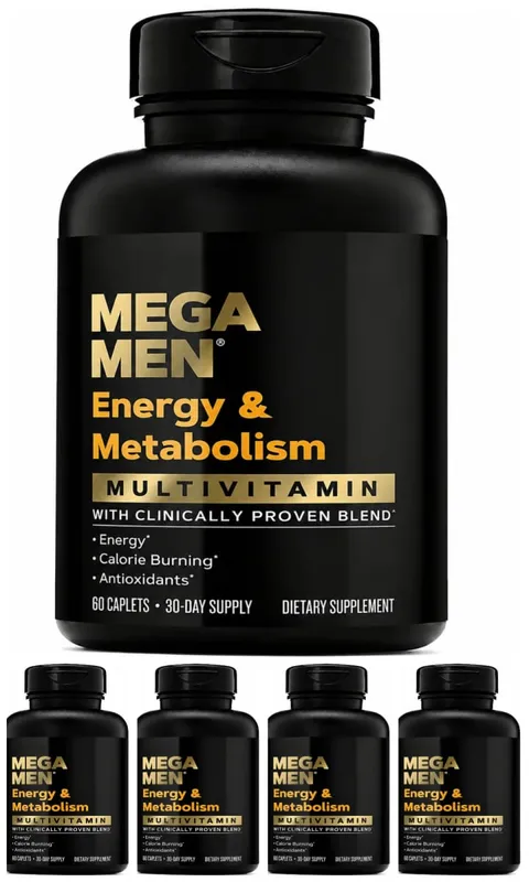 Mega Men Energy & Metabolism Multivitamin Caplets with Lutein Lycopene Zeaxanthin Antioxidants Vitamins Minerals 60 Caplets