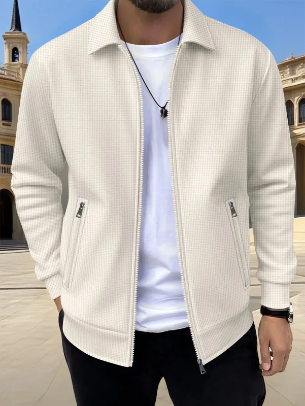 2026 New Spring Autumn Men Solid Color Zip Up Jacket Long Sleeve Pocket Casual Loose Coat Fashion Daily Wear Male Outerwear