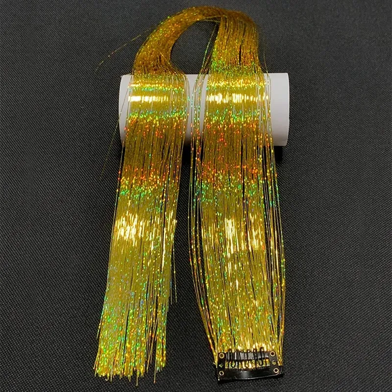 24Inch Synthetic Hair Tinsel Clip In Glitter Tinsel Hair Extensions Clip In Sparkle Hair Accessories para sa mga Babae na Babae