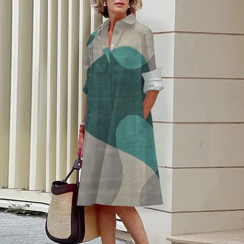 Zomer Nieuwe Damesjurken Mode Karakter Kunst Patroon Losse Grote Maat Casual Temperament Commuter Onregelmatige Lange Rok Tops