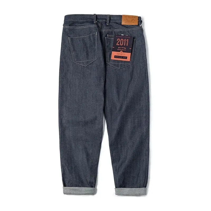 Maden vintage 13.5oz pesado ourela jeans cru masculino ajuste reto calças de algodão casual bolso outono inverno — image 7