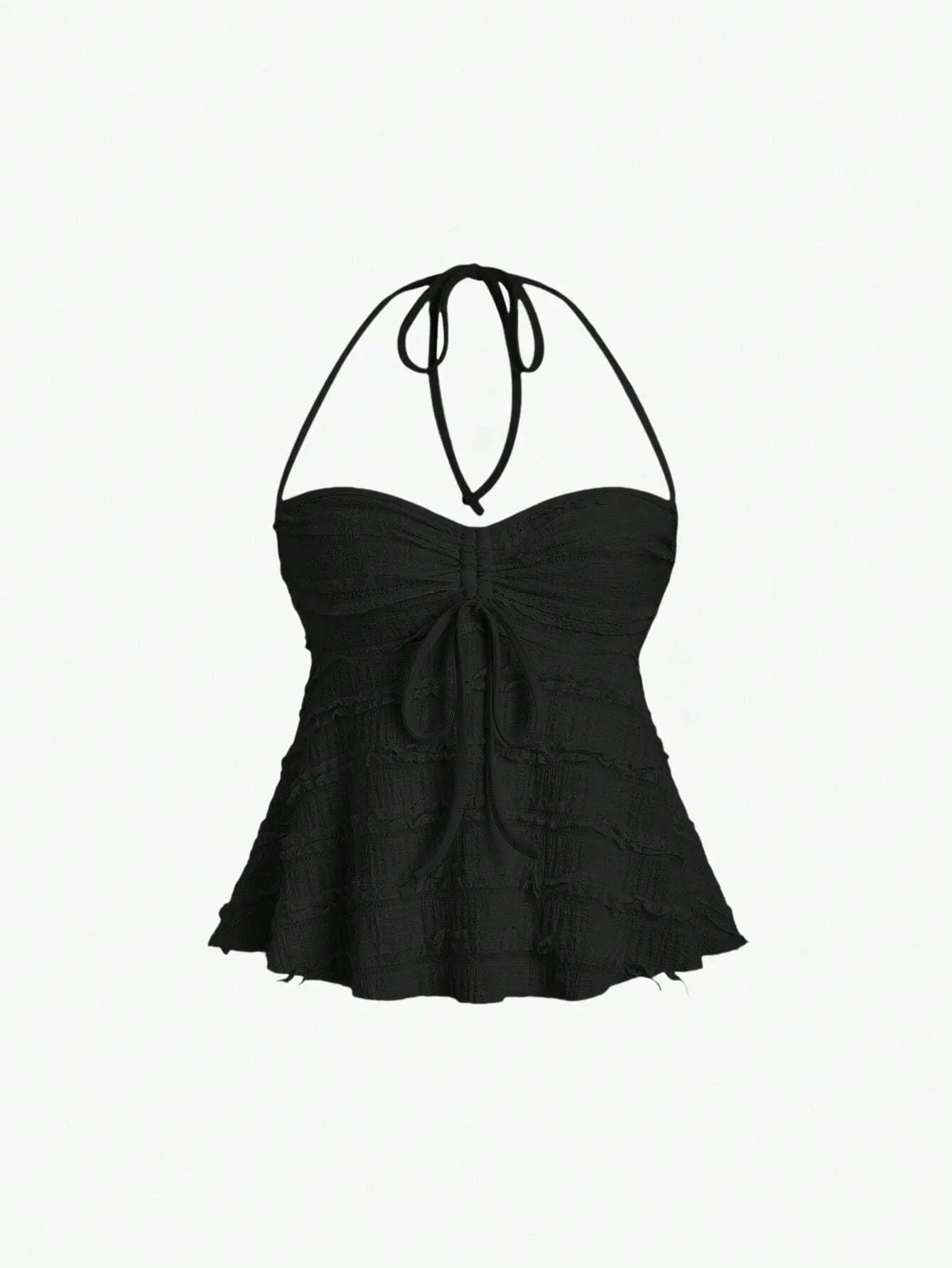 Women's Elegant Texture Fabric Drawstring Front Backless Ruch Hem A-Line Cami Top Casual Slim Fit Pleating Chest Top Summer 2026