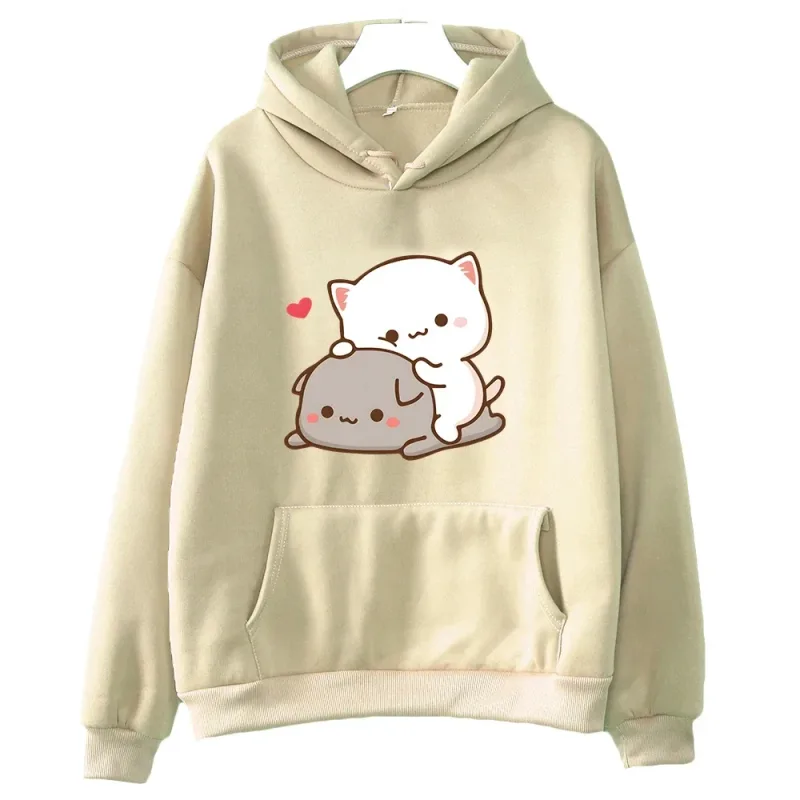 Mochi Peach And Goma Cute Cat Hoodie Sweatshirt for Girls Fashion Kawaii Cartoon Pullovers Women_Men Environmental protection